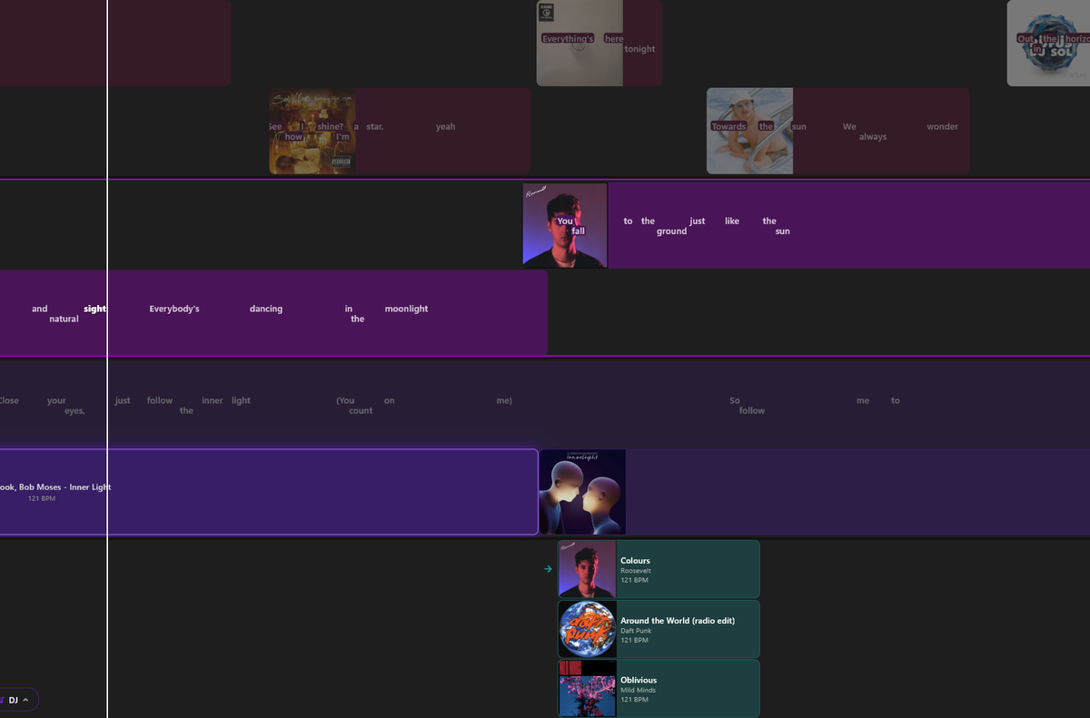 The Mix-a-Mash controls on the tablet: the live mix with one song's vocals over another's instrumental